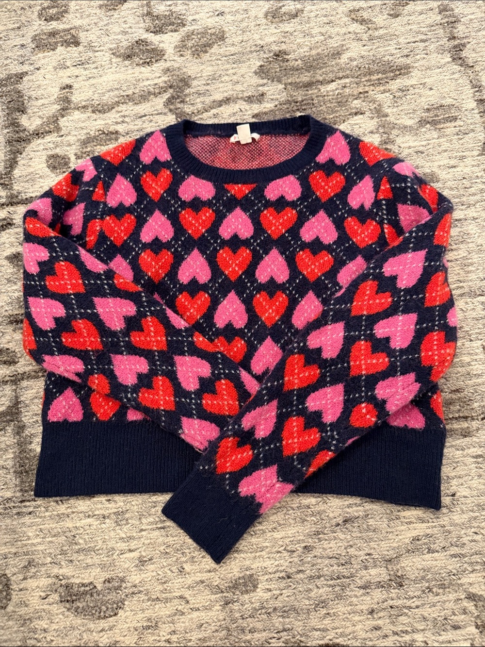 Crewcuts Navy Crewneck Sweater with Pink & Red Heart Motif